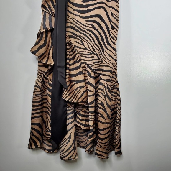 Foxiedox Assymetric Billie Zebra Print Ruffle Dress Tan Black Size Small - Picture 3 of 9